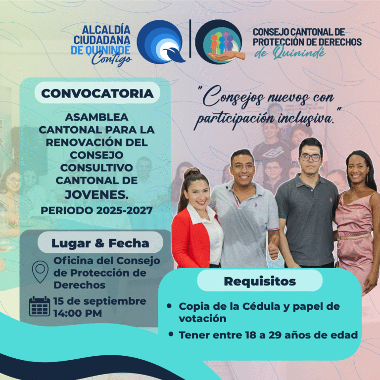 Convocatoria para la Asamblea Cantonal para la renovación del consejo consultivo cantonal.